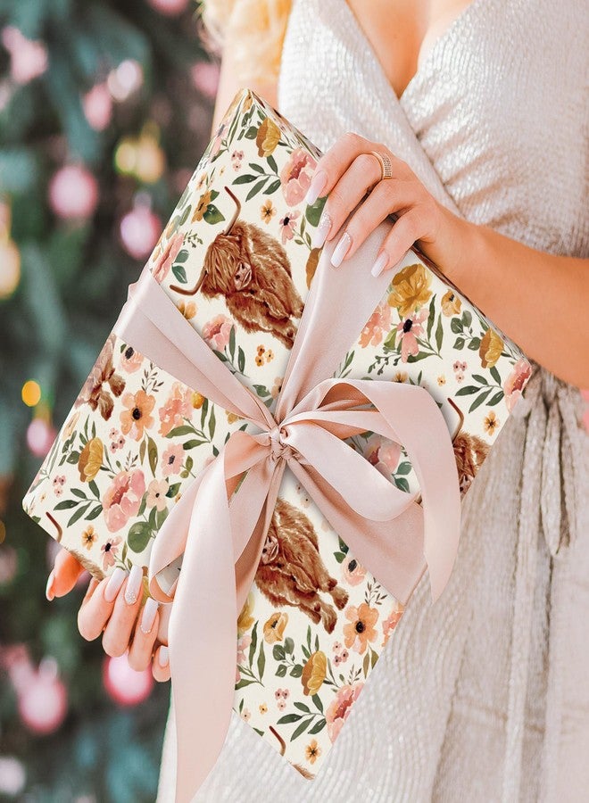 AnyDesign Boho Floral Highland Cow Wrapping Paper Folded Flat Boho Flower Gift Wrap Paper Bulk Cute Cow Art Paper for Birthday Wedding Baby Shower DIY Crafts Gift Packing, 19.7 x 27.6 in, 6 Sheet - Image 5